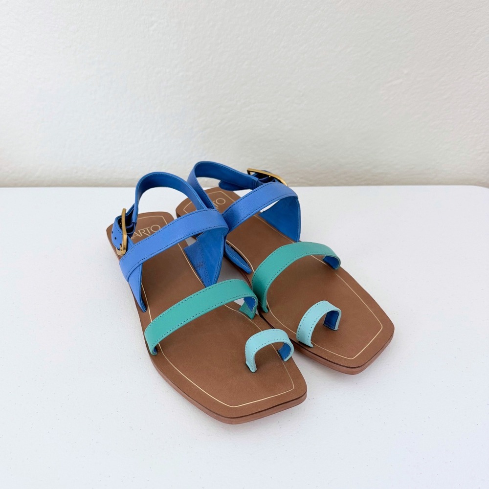 SARTO Franco Sarto Strappy Toe Loop Sandal Blue Colorblock 8.5 Resort Coastal